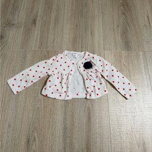 Baby Girls' White Polka Dot Cardigan with Red Dots